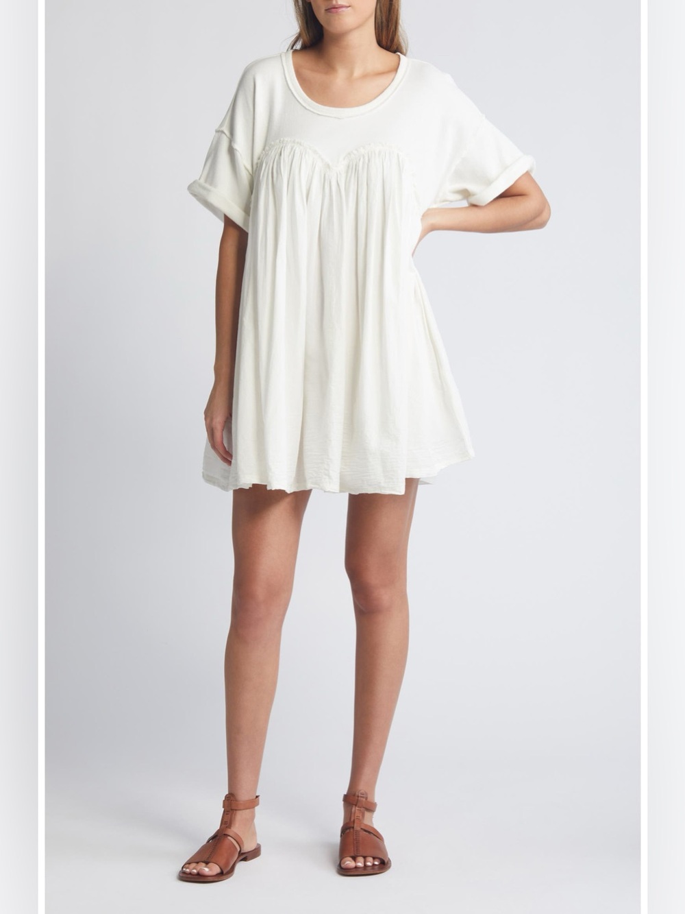 Free People Crew or Scoop Neck White Mini Dress. Coastal Cowgirl.
